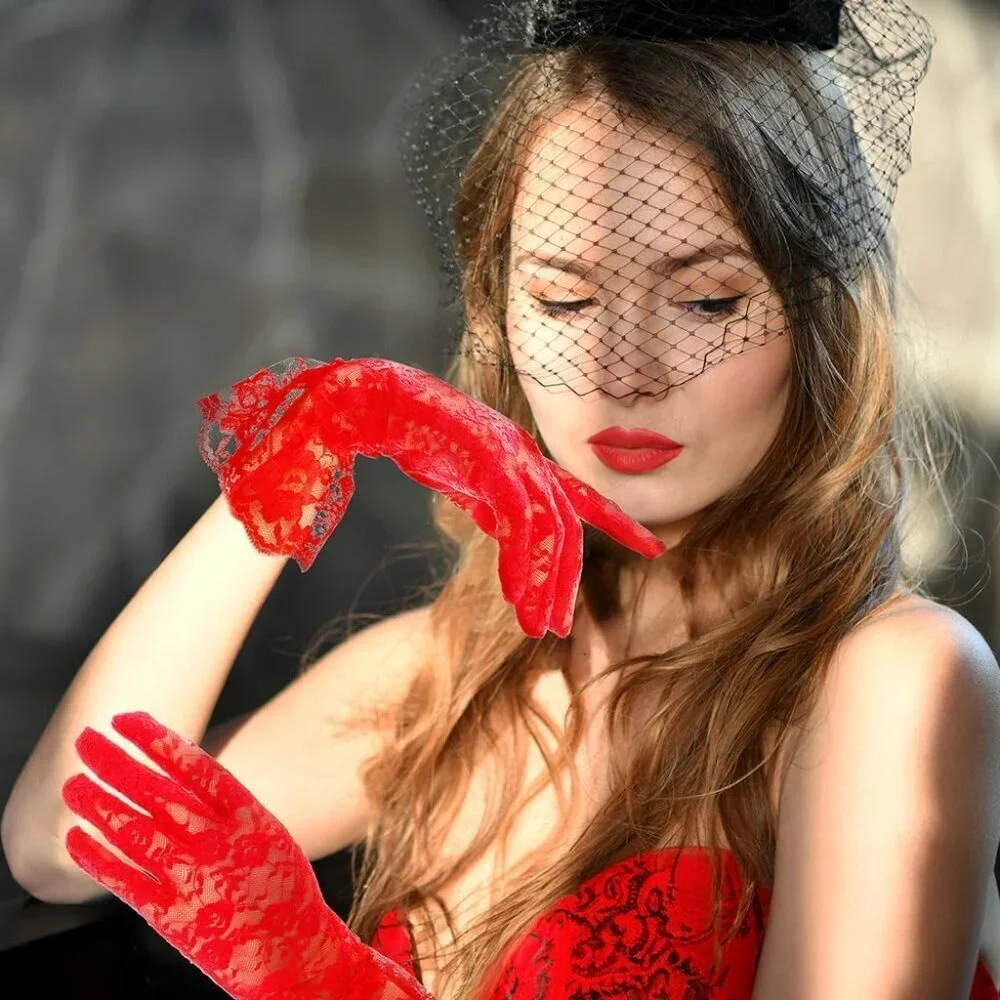 Women Red Gloves Short Bridal Wedding Party Opera Fashion Halloween Cosplay